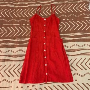 Red linen mini dress